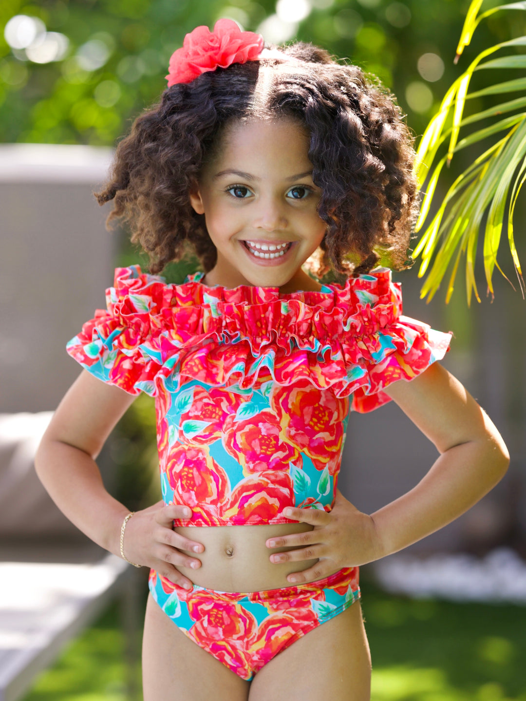 Tropical Garden Ruffle Tankini Two Piece Swimsuit