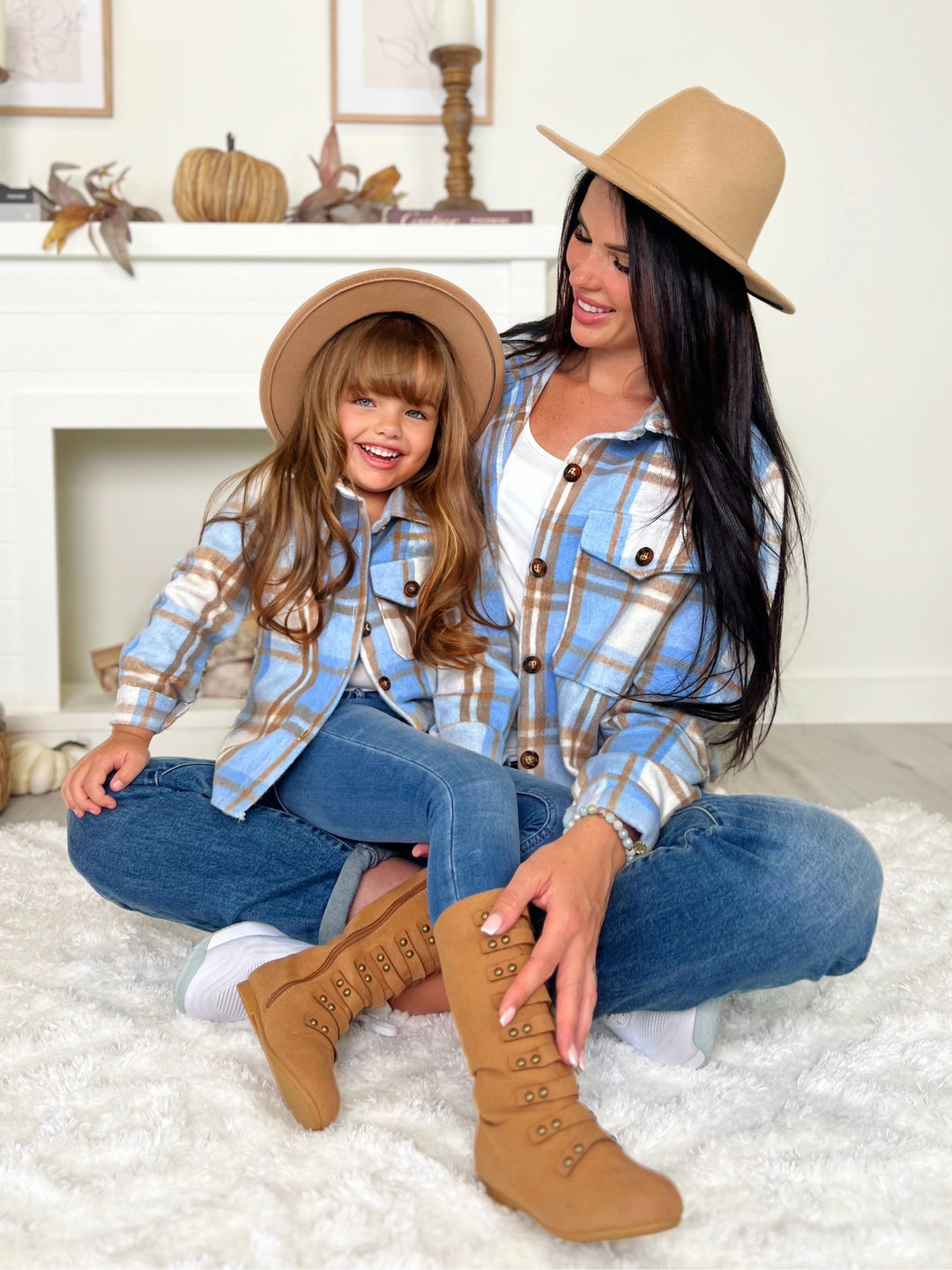 Mommy and Me Light Blue Plaid Shacket