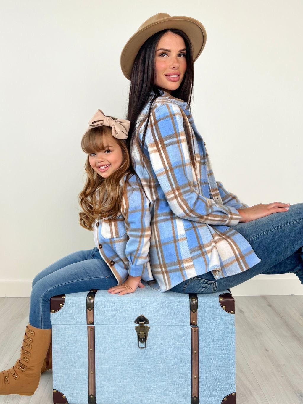 Mommy and Me Light Blue Plaid Shacket