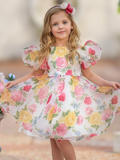 Mia Belle Girls Puff Sleeve Floral Dress | Girls Spring Dresses