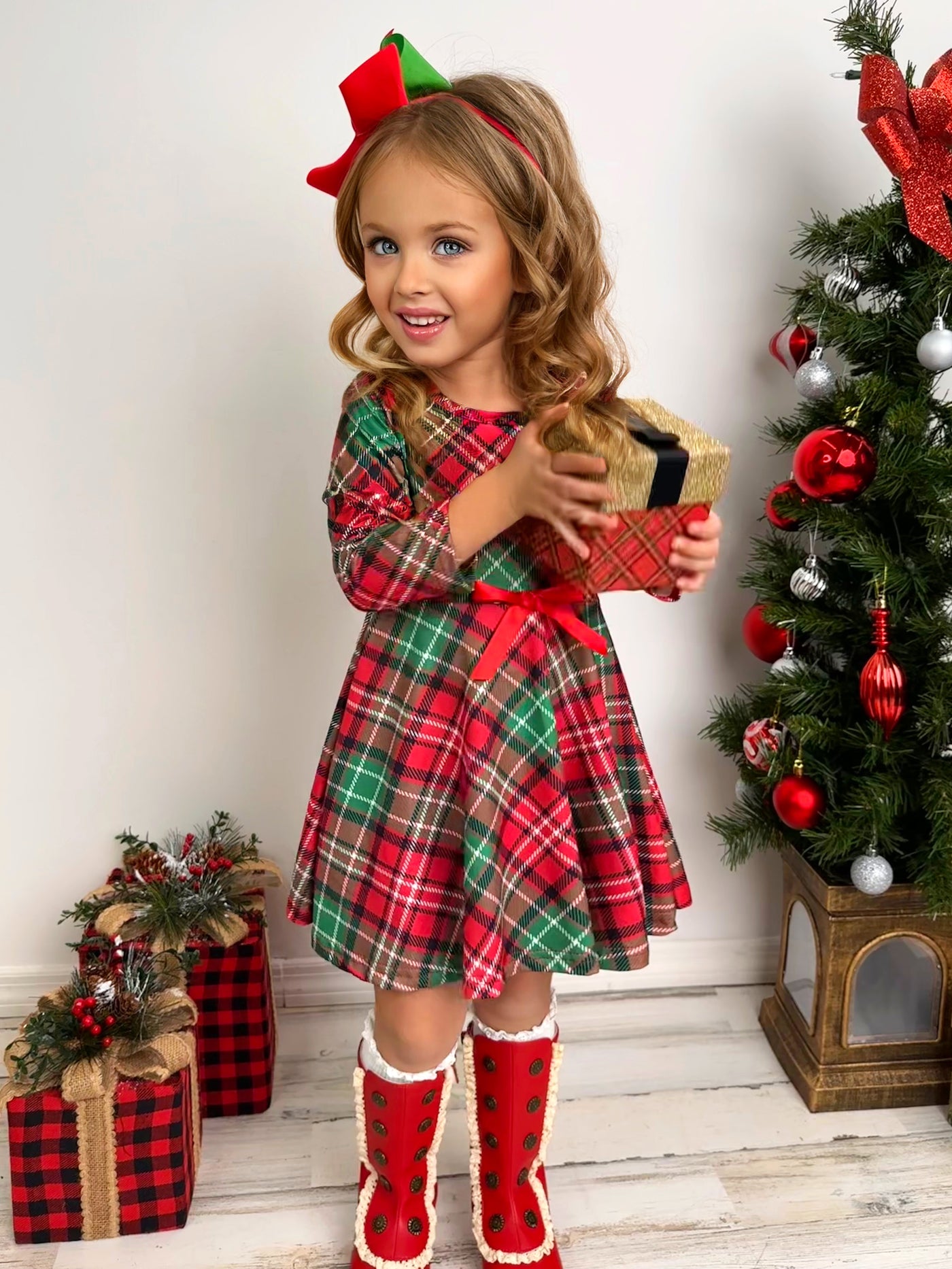 Mia Belle Girls Plaid Holiday Dress | Girls Winter Dresses