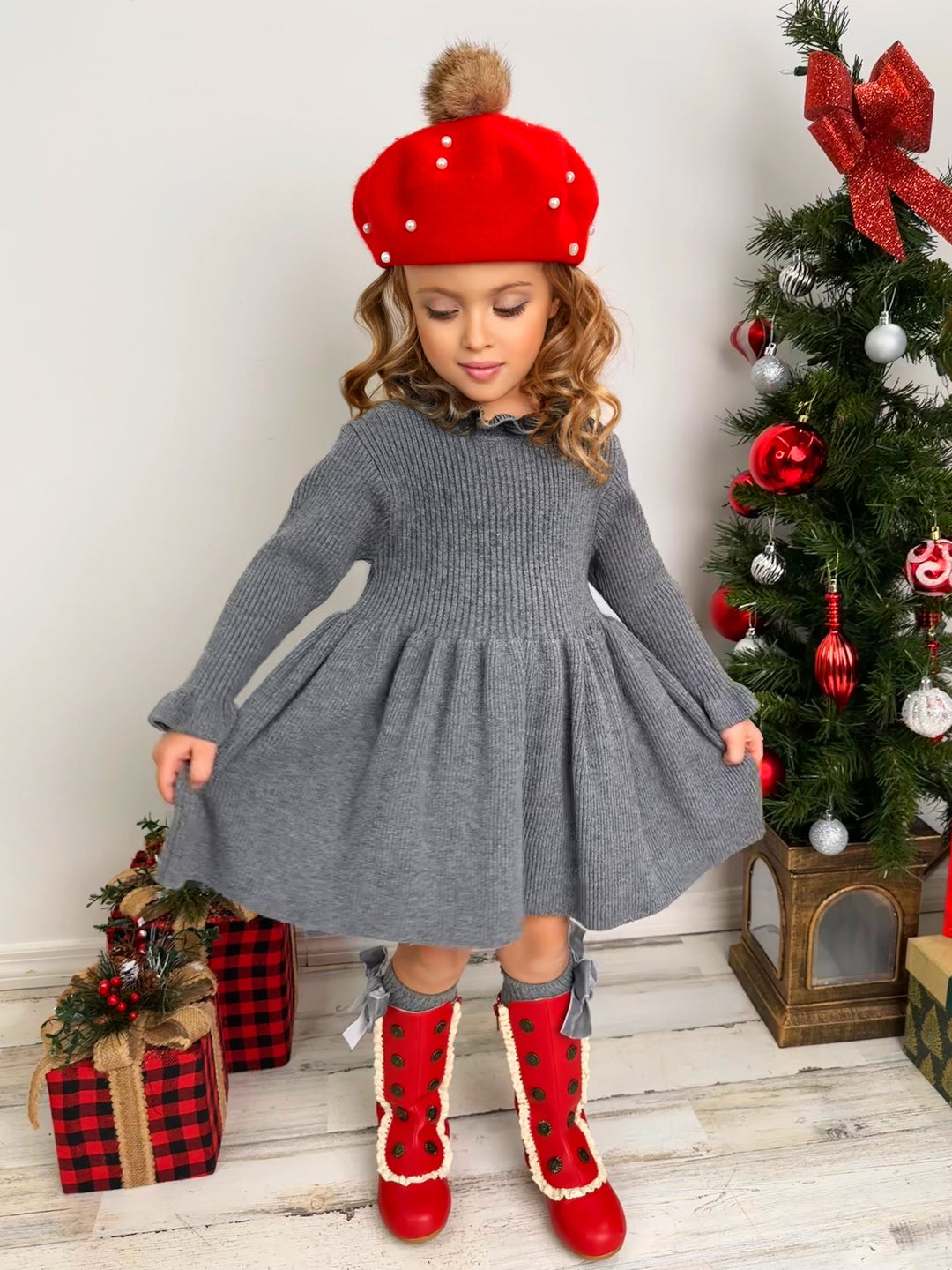 Cozy Holiday Grey Ruffle Knit Sweater Dress Cozy Holiday Grey Ruffle Knit Sweater Dress