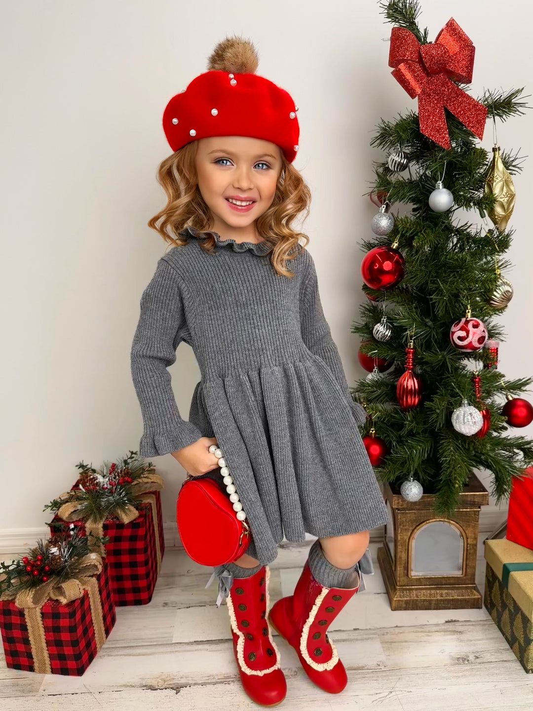 Cozy Holiday Grey Ruffle Knit Sweater Dress Mia Belle Girls Cozy Holiday Grey Ruffle Knit Sweater Dress Mia Belle Girls