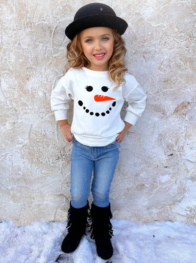 Winter Tops For Girls | Snowman Pullover Sweatshirt | Mia Belle Girls