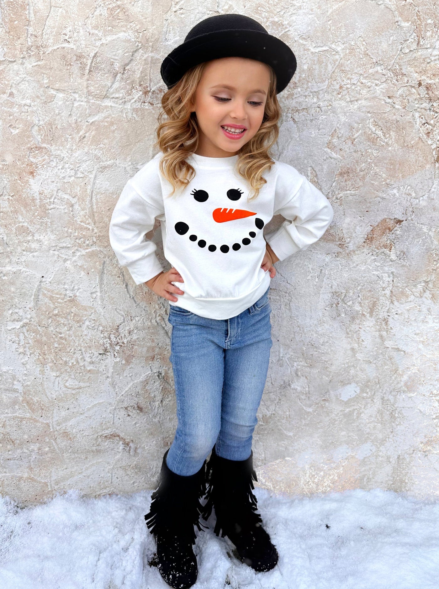Winter Tops For Girls | Snowman Pullover Sweatshirt | Mia Belle Girls