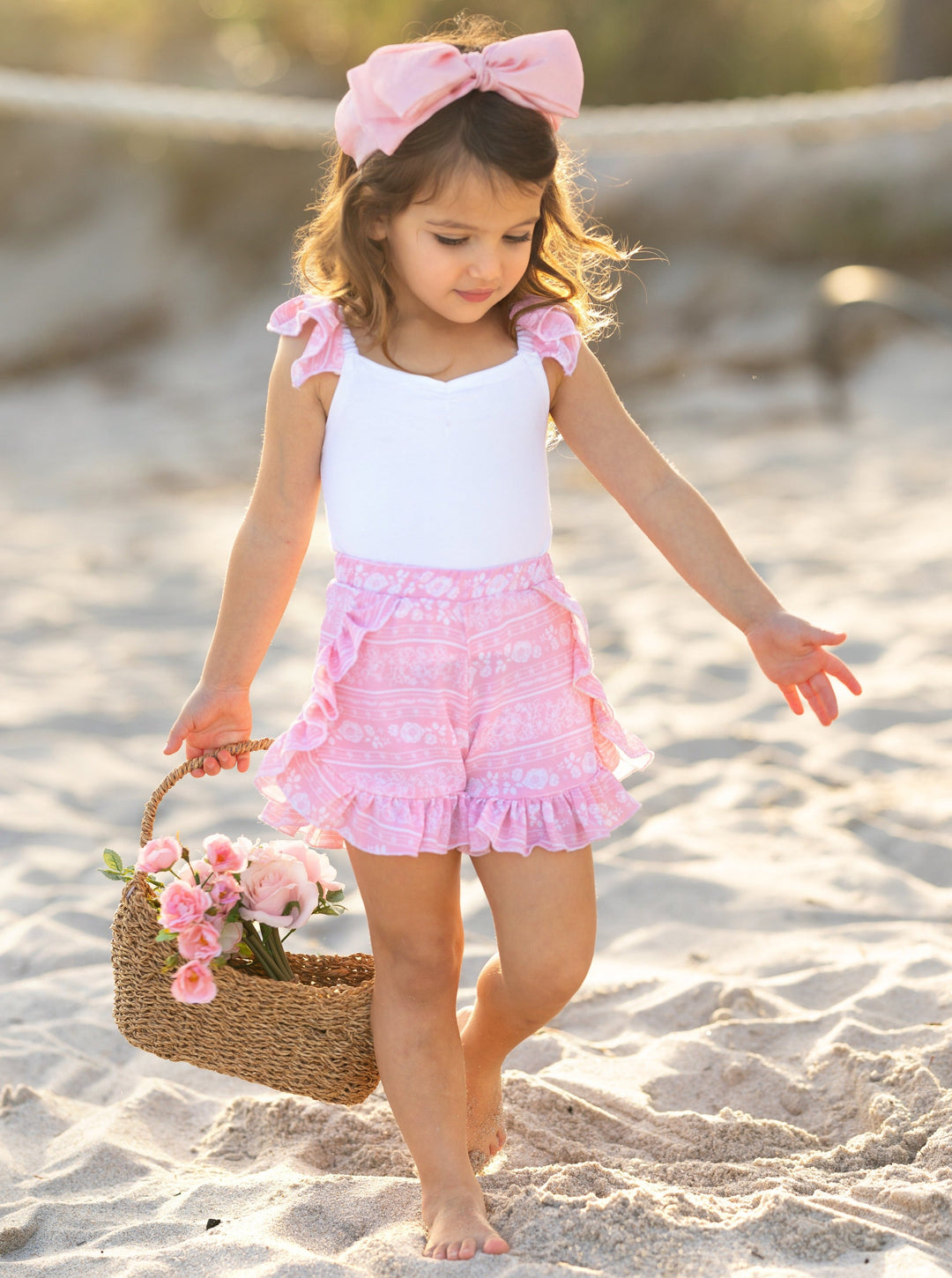 Mia Belle Girls Top and Ruffle Short Set Girls Spring Outfits