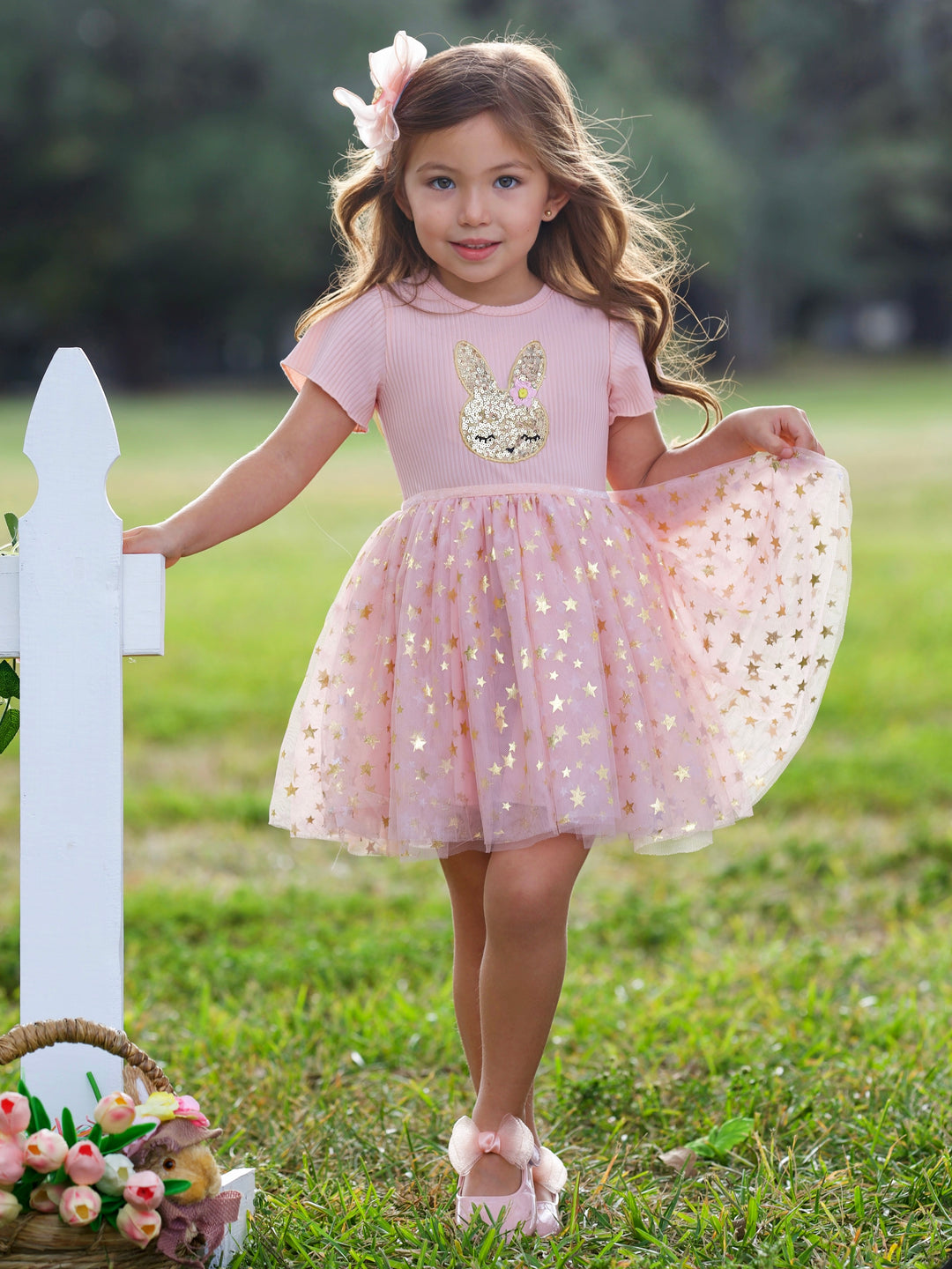 Easter Dress for Girls | Blush Bunny Tulle Dress Mia Belle Girls Easter Dress for Girls | Blush Bunny Tulle Dress Mia Belle Girls