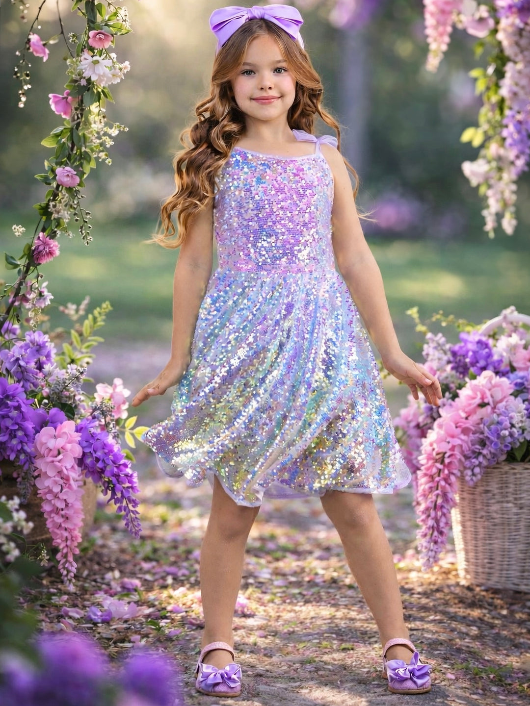 Girls purple sequin party dress for Easter and graduation