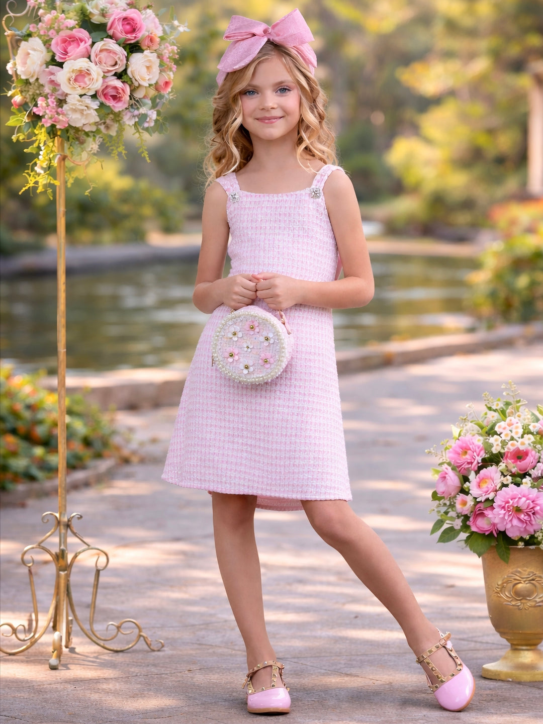 Tweed Charm Double Bow Spring Dress Mia Belle Girls