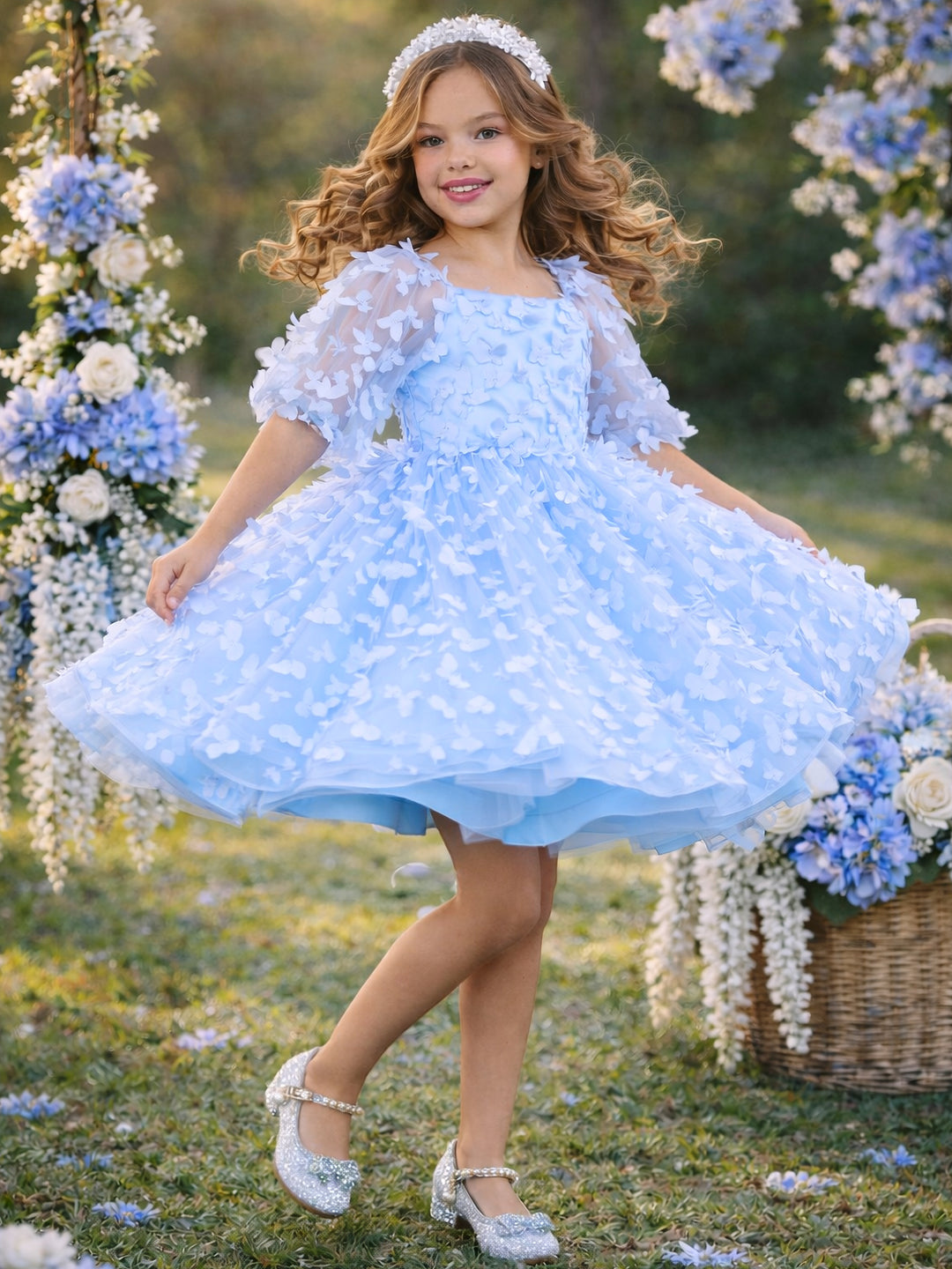 Light blue formal dress for girls wedding and recital