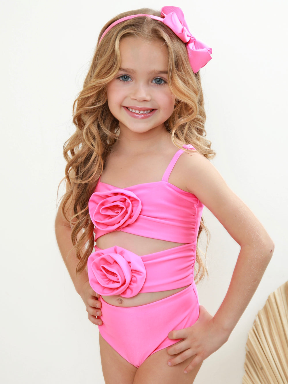 Mommy and Me Hot Pink Rosette Cutout One Piece Swimsuit Mia Belle Girls