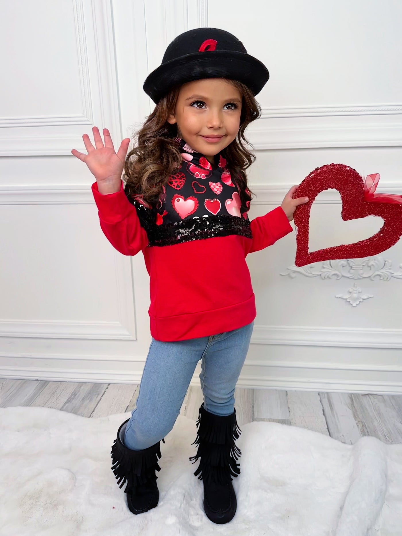 Valentine's Tops For Girls | Sparkling Hearts Colorblock Hoodie