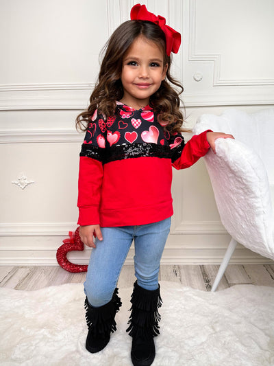 Valentine's Tops For Girls | Sparkling Hearts Colorblock Hoodie