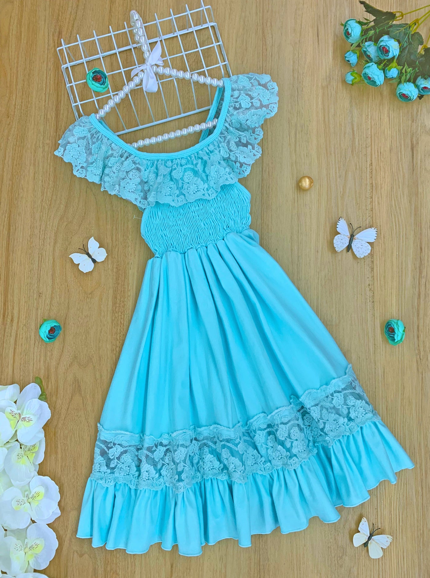 Cute Toddler Outfit | Girls Spring Smocked Lace Ruffled Maxi Dress