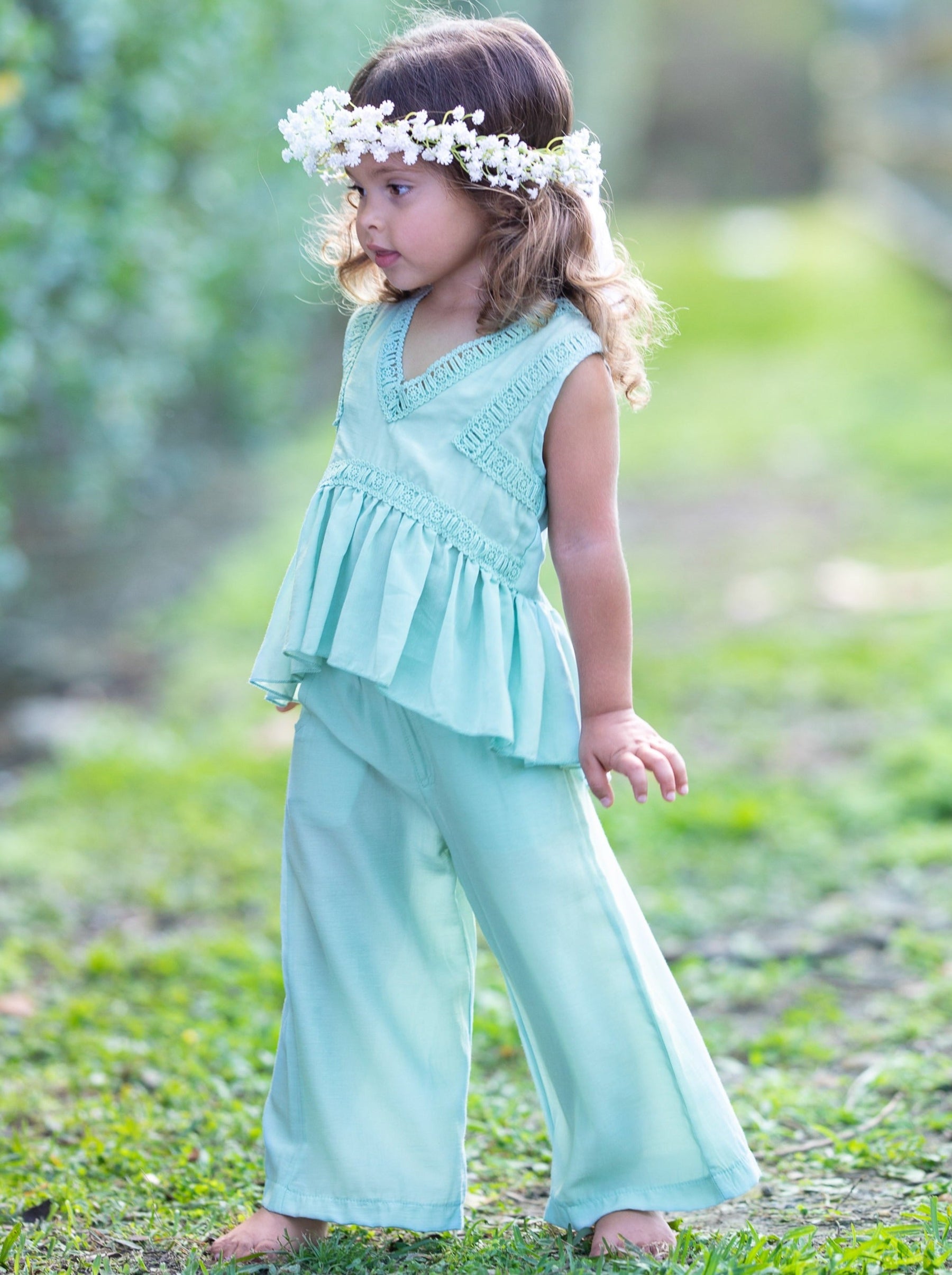 Spring Toddler Outfit | Girls Spring Peplum Top & Palazzo Pants Set ...
