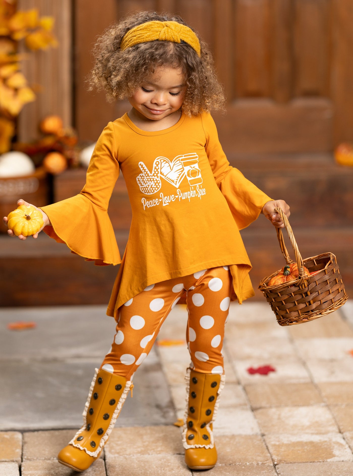 Toddler Fall Outfits  Pumpkin Spice Tunic & Polka Dot Legging Set