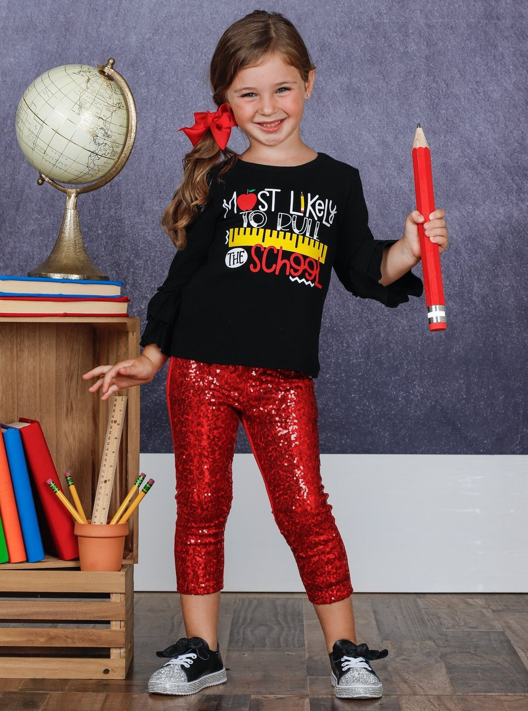 Most Likely to Rule the School Top & Sequin Leggings Set