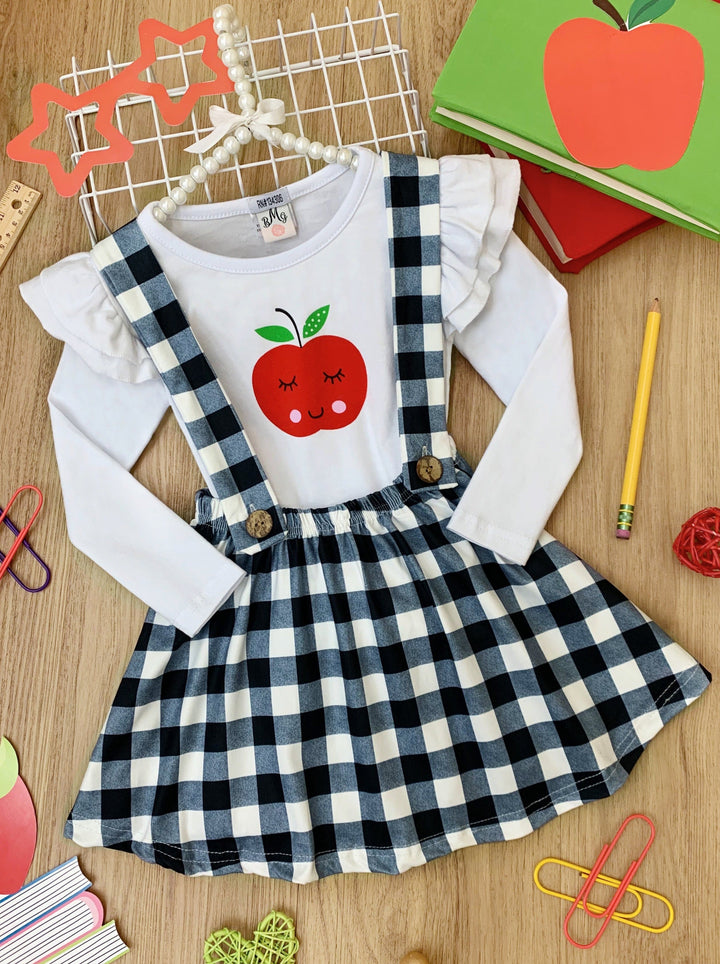 First Day Of School | Top & Plaid Overall Skirt Set | Mia Belle Girls