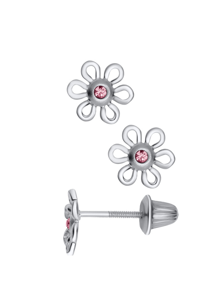 Sterling Silver Pink Daisy Stud Earrings