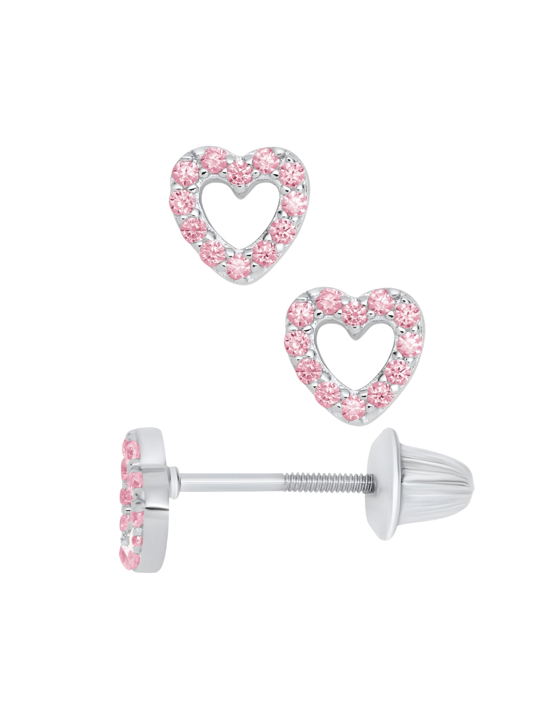 Sterling Silver Pink Open Heart Earrings