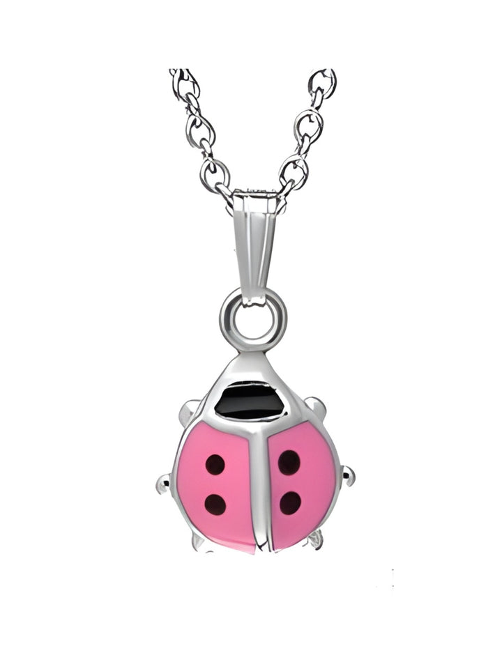 Sterling Silver Pink Ladybug Pendant Necklace