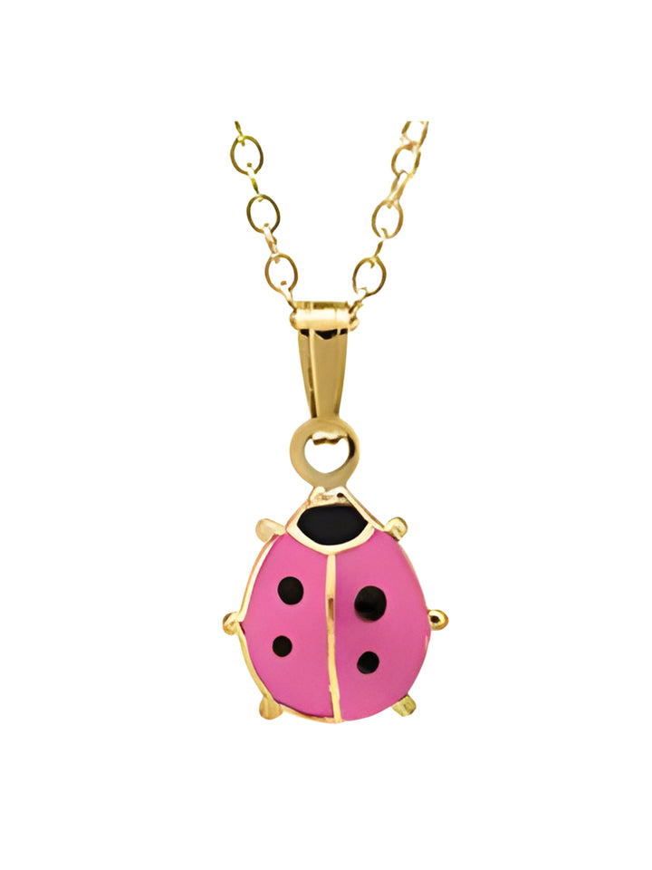 14k Gold Pink Ladybug Pendant Necklace
