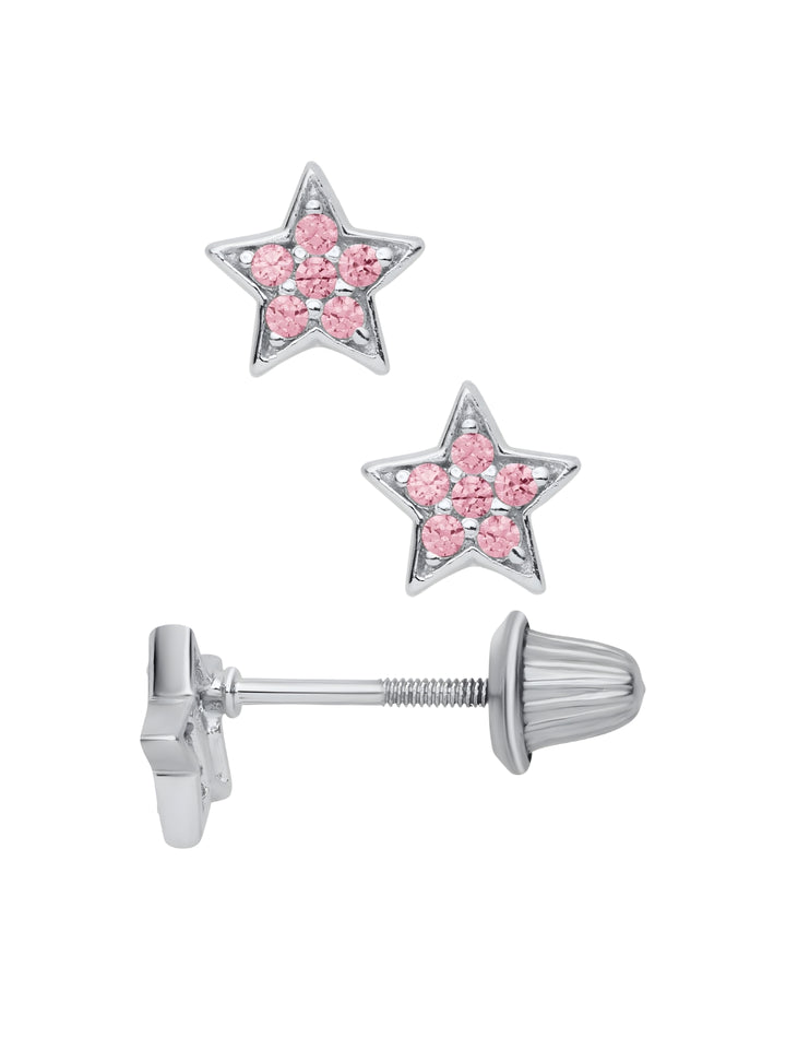 Sterling Silver Sparkly Pink Star Earrings
