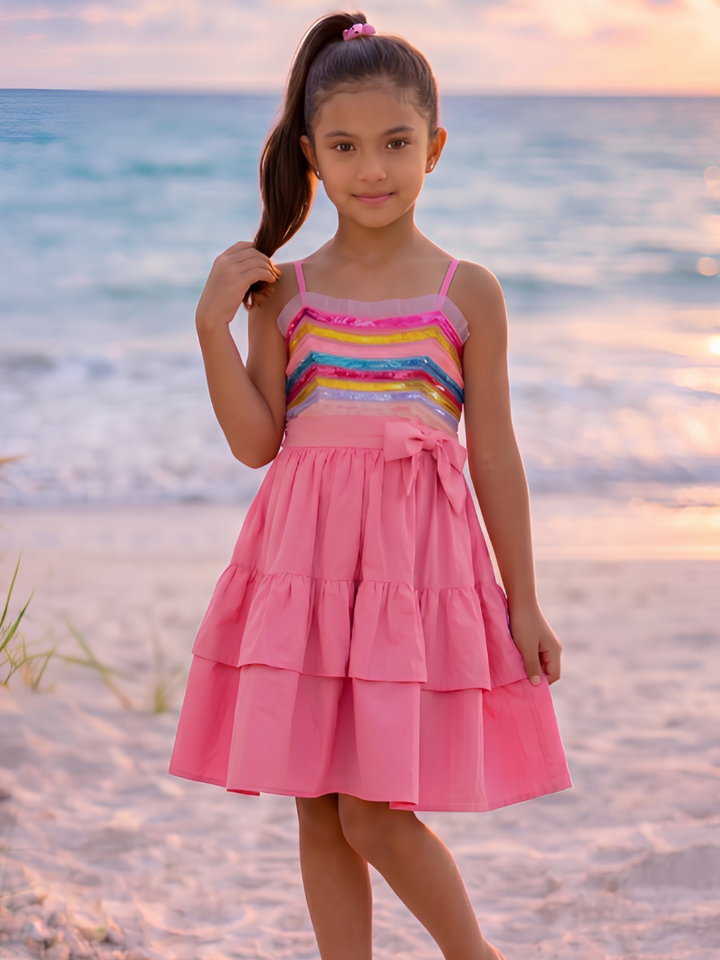 Candy Sparkle Rainbow Sequin Cotton Dress Mia Belle Girls