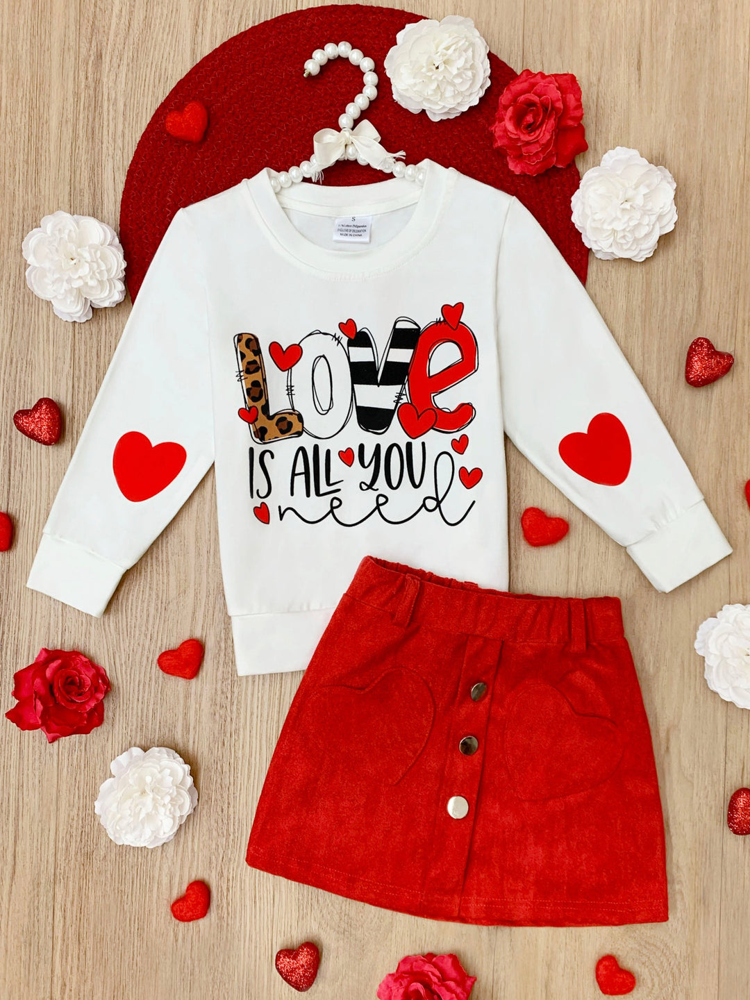 Love Is All You Need Sweater and Red Skirt Set – Mia Belle Girls