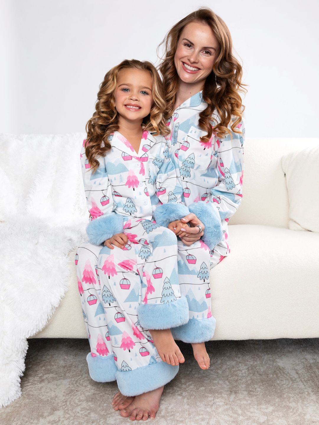 Mommy and Me Ski Slopes & Snuggles Furry Pajama Set