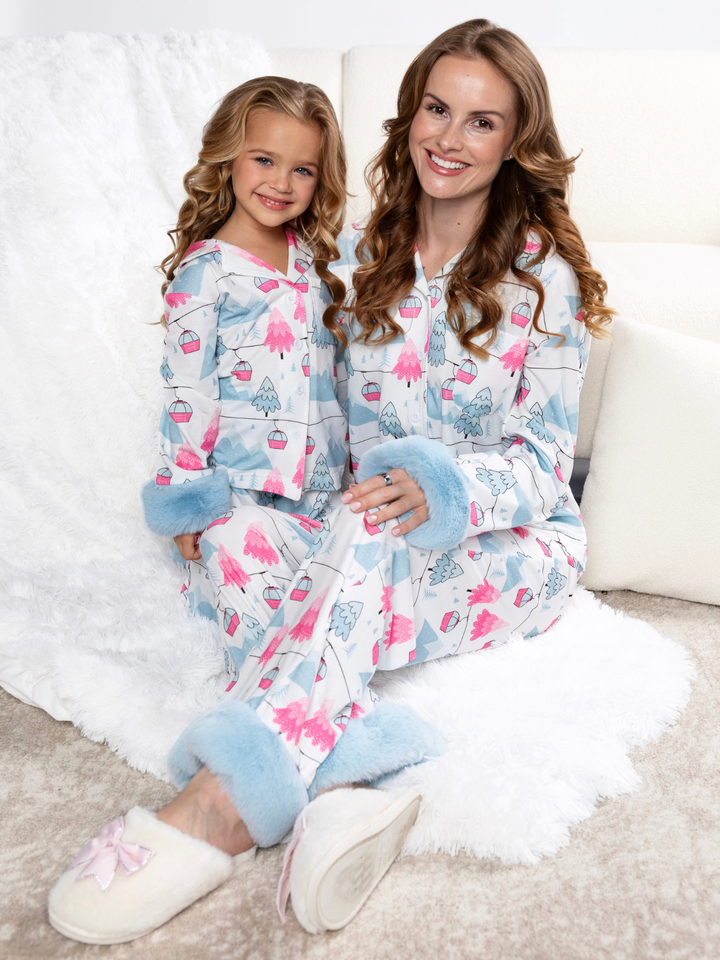 Mommy and Me Ski Slopes & Snuggles Furry Pajama Set