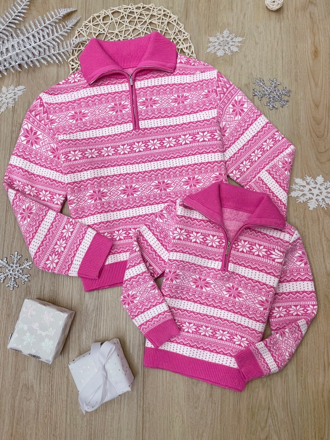 Mommy and Me Frosted Fair Isle Quarter-Zip Sweater