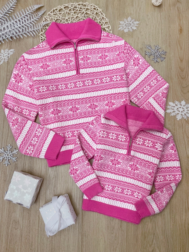 Mommy and Me Frosted Fair Isle Quarter-Zip Sweater
