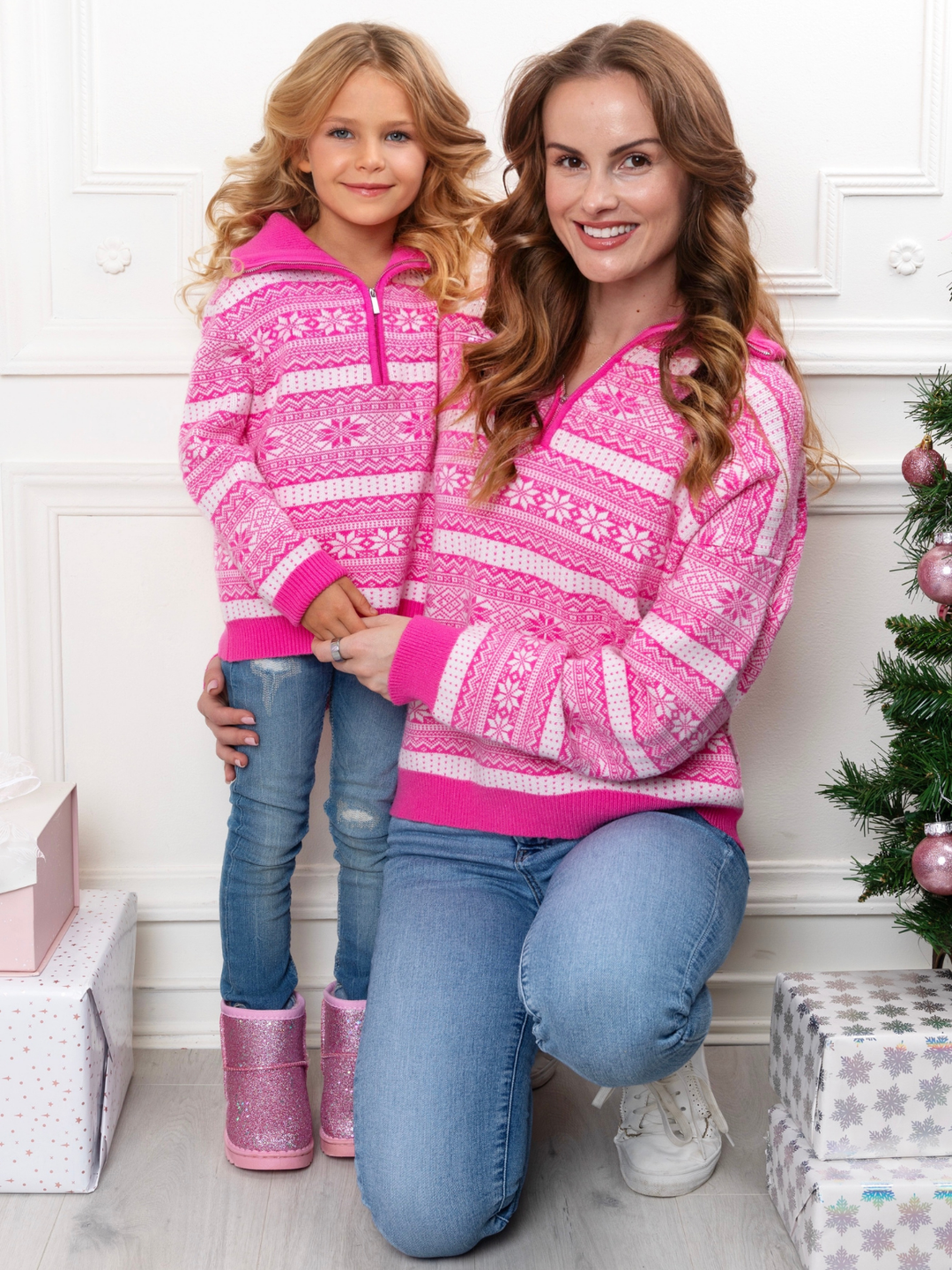 Mommy and Me Frosted Fair Isle Quarter-Zip Sweater