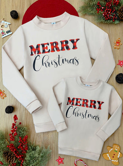 Mia Belle Girls | Merry Christmas Pullover Sweater | Mommy & Me
