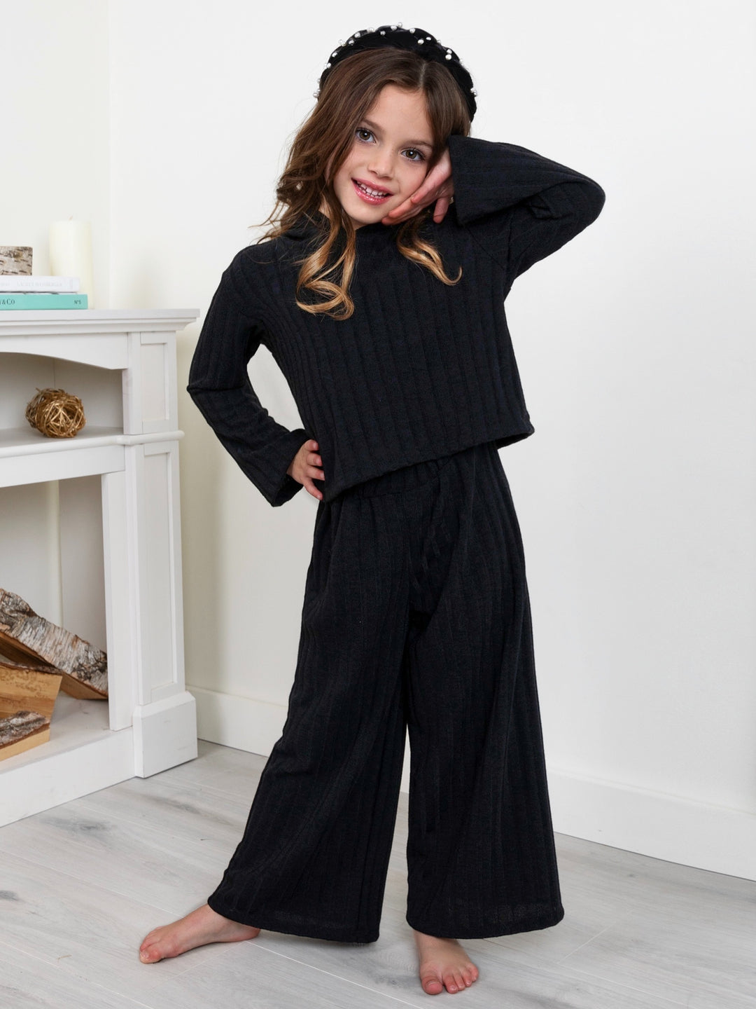 Mommy and Me Chic In Sync Black Ribbed Hooded Pant Set