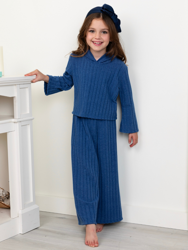 Mommy and Me Cozy Together Blue Ribbed Hooded Pant Set