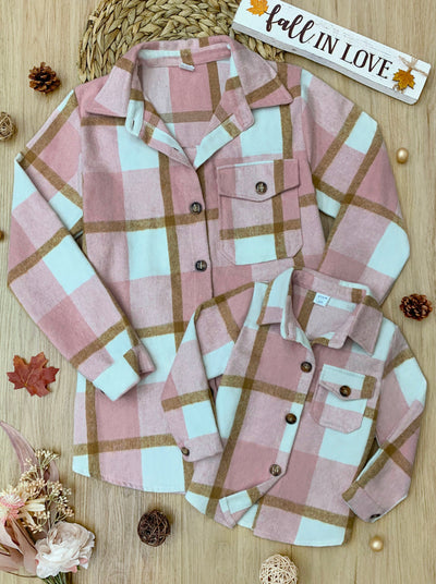 Mia Belle Girls | Matching Pink Flannel Shirts | Mommy & Me