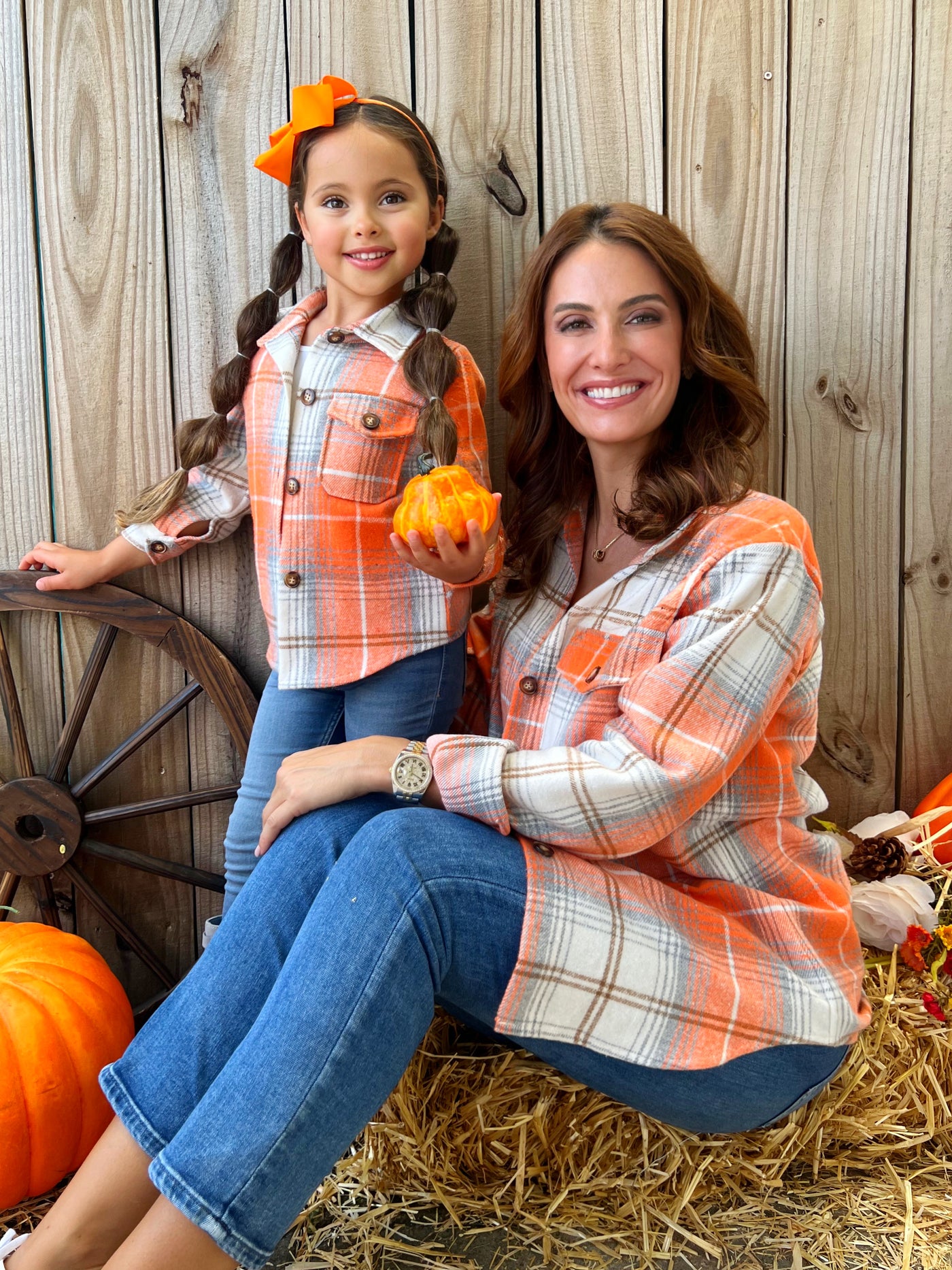 Mia Belle Girls | Matching Orange Flannel Shirts | Mommy & Me