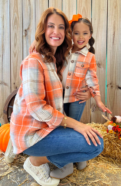 Mia Belle Girls | Matching Orange Flannel Shirts | Mommy & Me