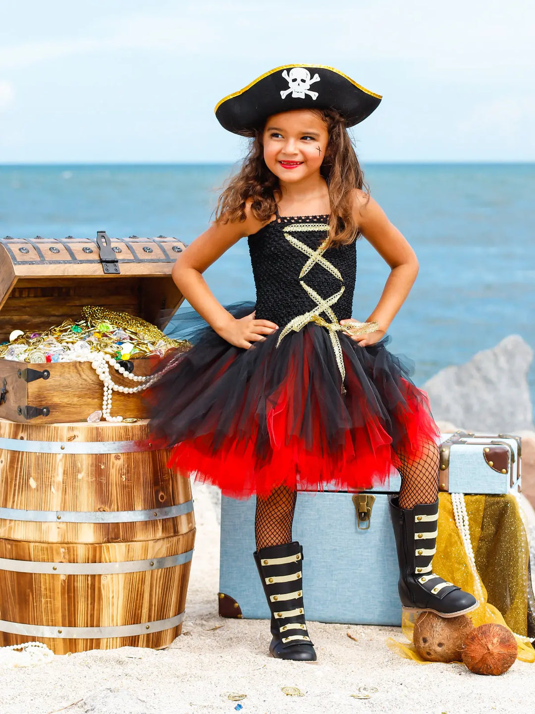 Girls Pirate Captain Tutu Costume Dress Black / 4T Girls Pirate Captain Tutu Costume Dress Black / 4T