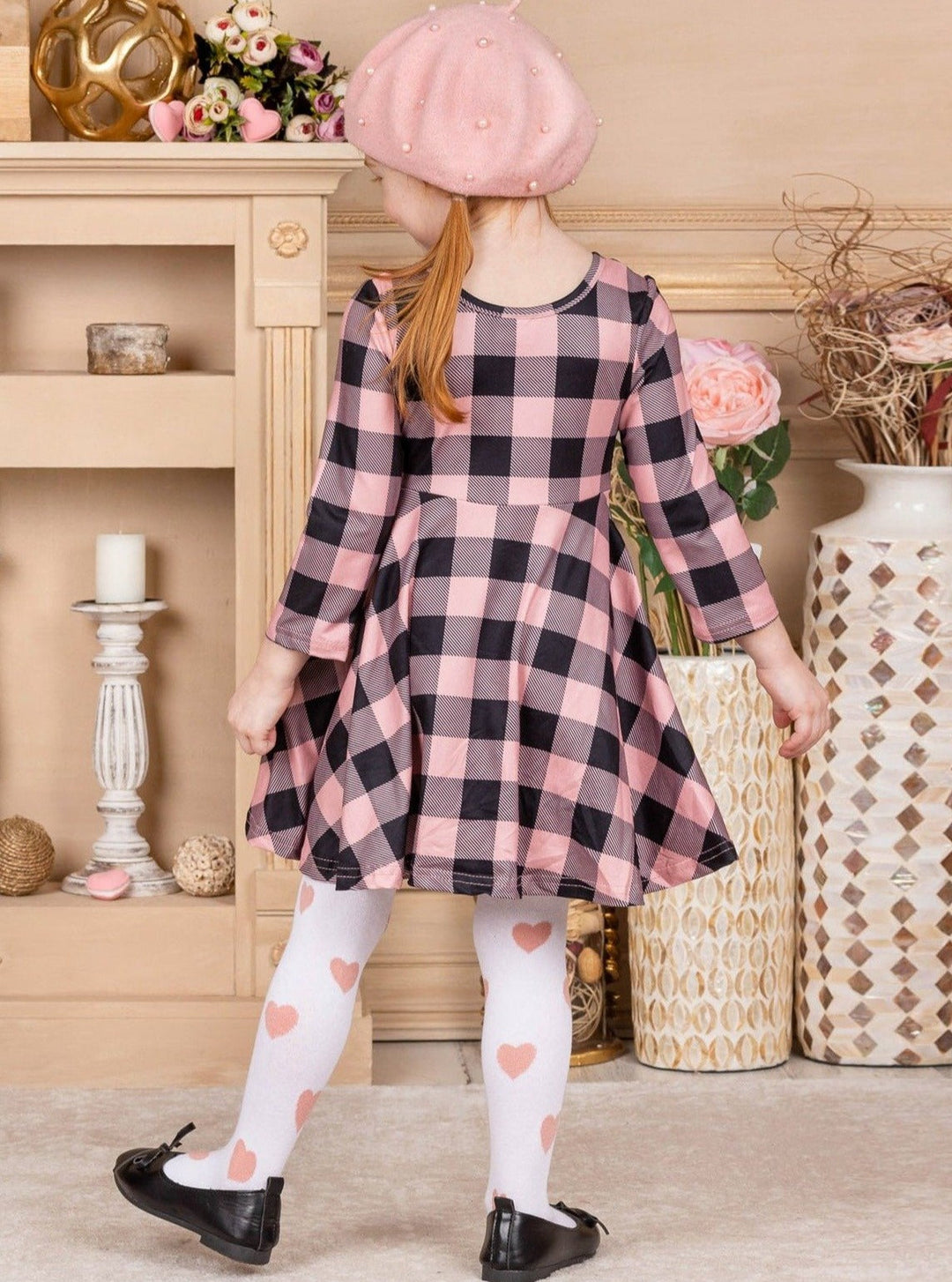 Kids Valentine's Clothes | Plaid Sparkle Pocket Dress & Knee Socks Set