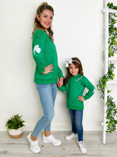 Mia Belle Girls Lucky You Green Pullover Sweater | Mommy And Me