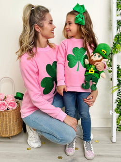 Mommy and Me Dazzling Glitter Clover Pullover Sweater