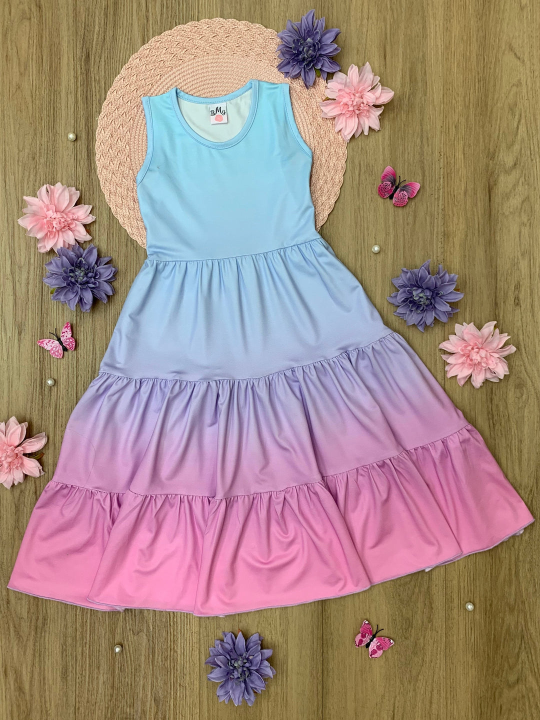 Mommy and Me Pastel Ombre Tiered Maxi Dress Pink / Mom-XXL Mommy and Me Pastel Ombre Tiered Maxi Dress Pink / Mom-XXL