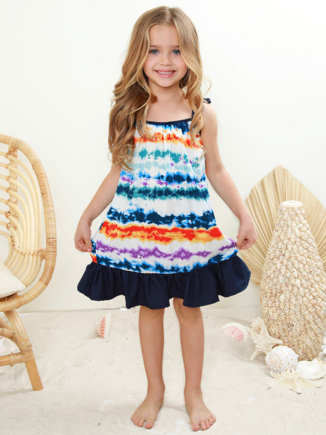 girls colorful tie dye ruffle hem dress