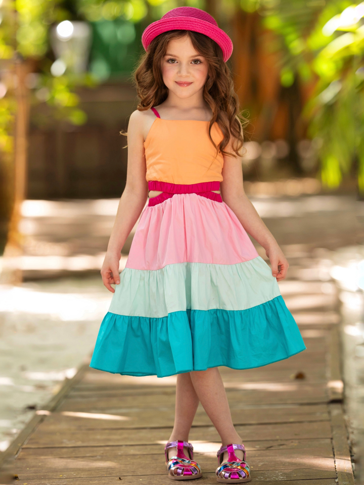 Sunset Sorbet Tiered Colorblock Dress