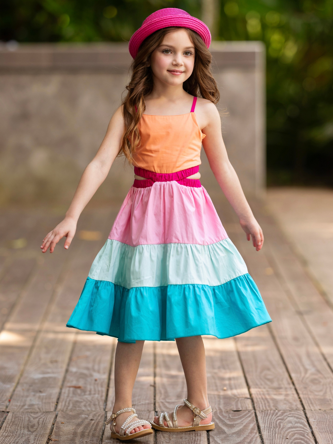 Sunset Sorbet Tiered Colorblock Dress – Mia Belle Girls