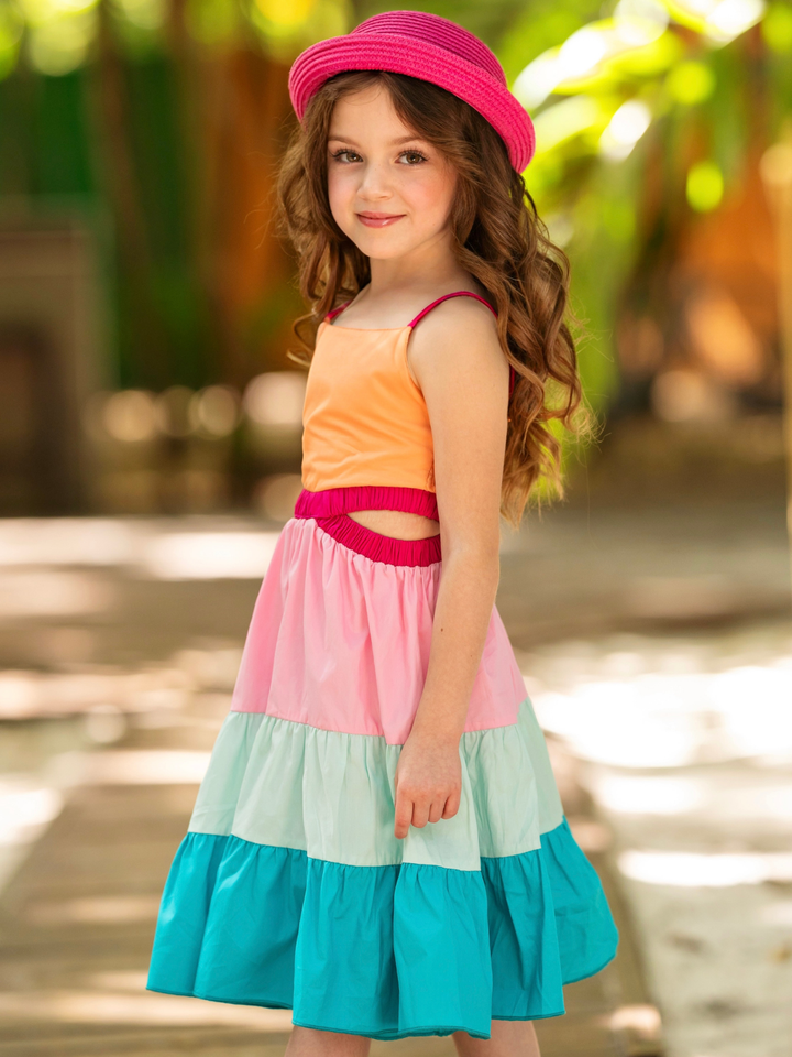 Sunset Sorbet Tiered Colorblock Dress