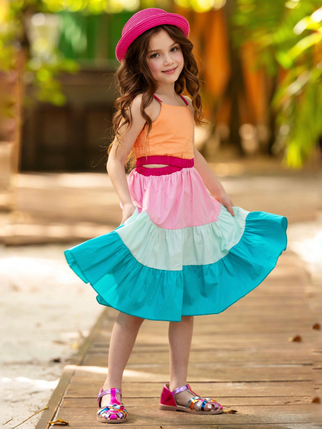 Sunset Sorbet Tiered Colorblock Dress